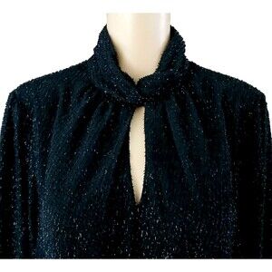 NEW Women's Black Metallic Top Glitter Mock Twist Neck Long Sleeve Fancy XL